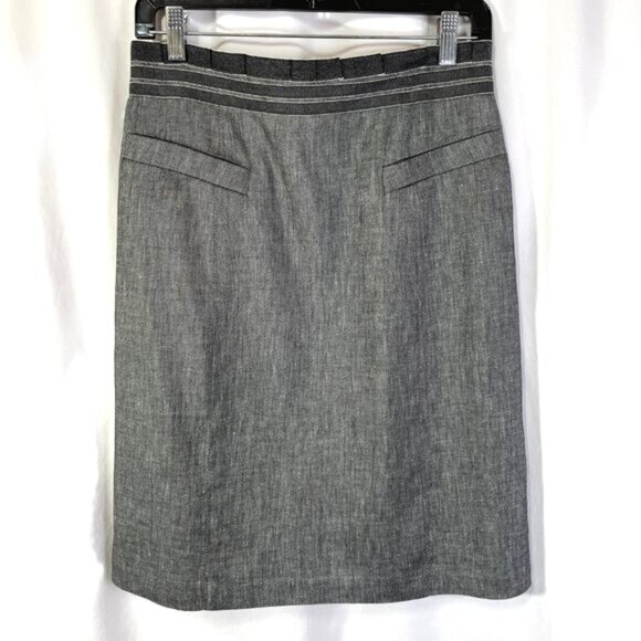 Nanette Lepore Linen Blend Pencil Skirt Gray Knee Length Ruffle Waist Size 8 - Picture 2 of 16